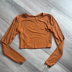 Garage Fitted Long Sleeve Crop Top in Orange XS294